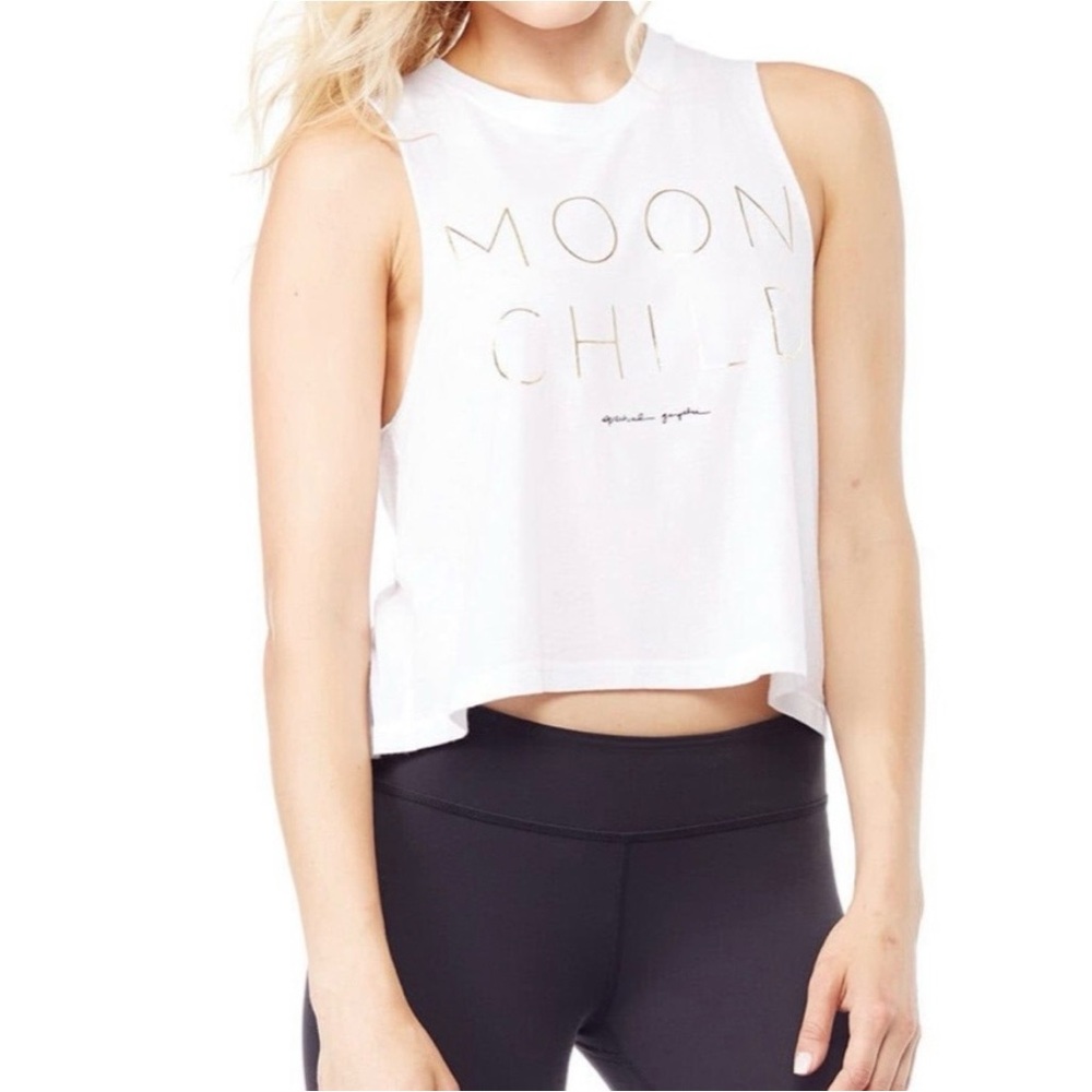 Spiritual Gangster White Cropped 'Moon Child' Tank with Gold Script